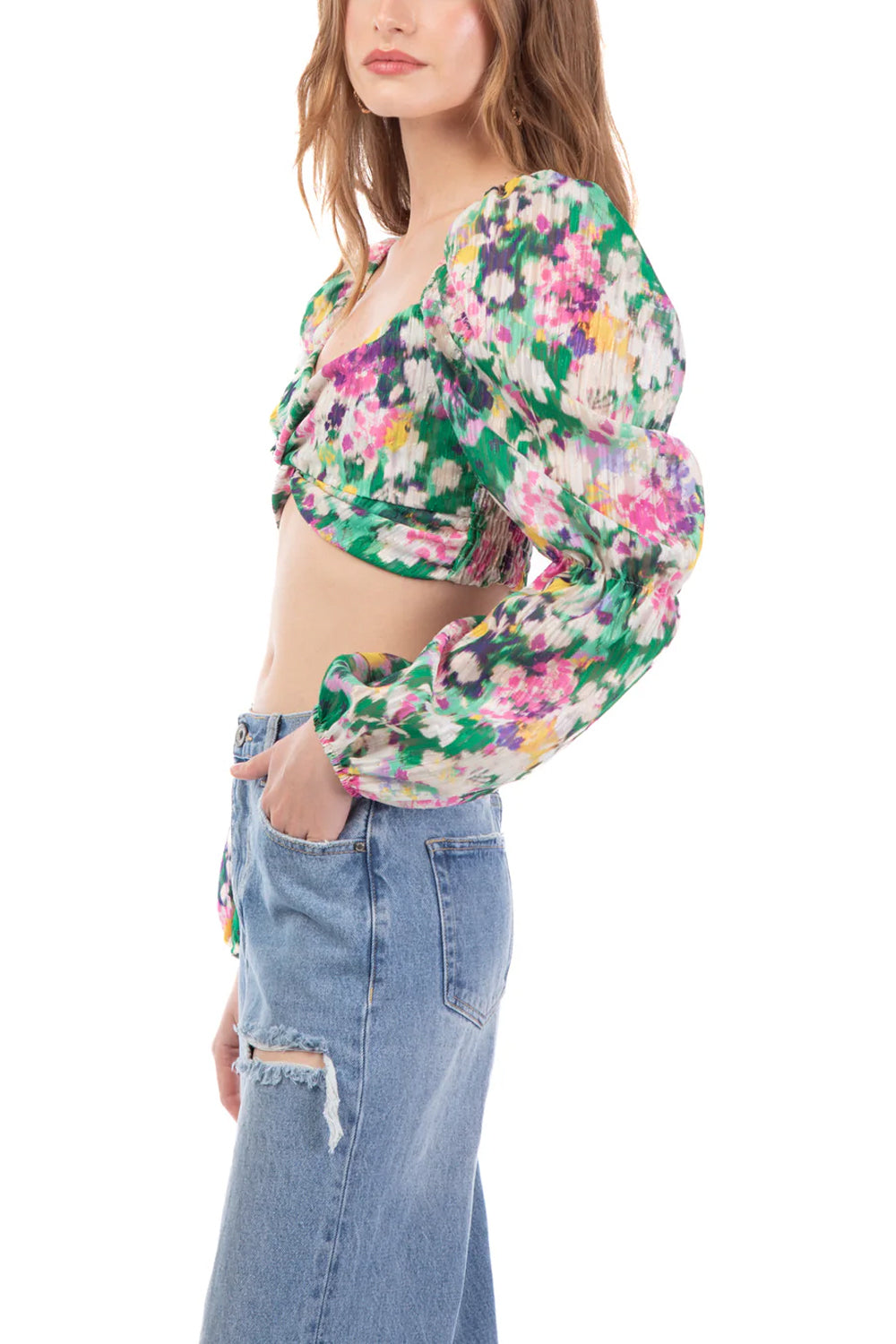 LE VOLIERE Cropped top con maniche palloncino