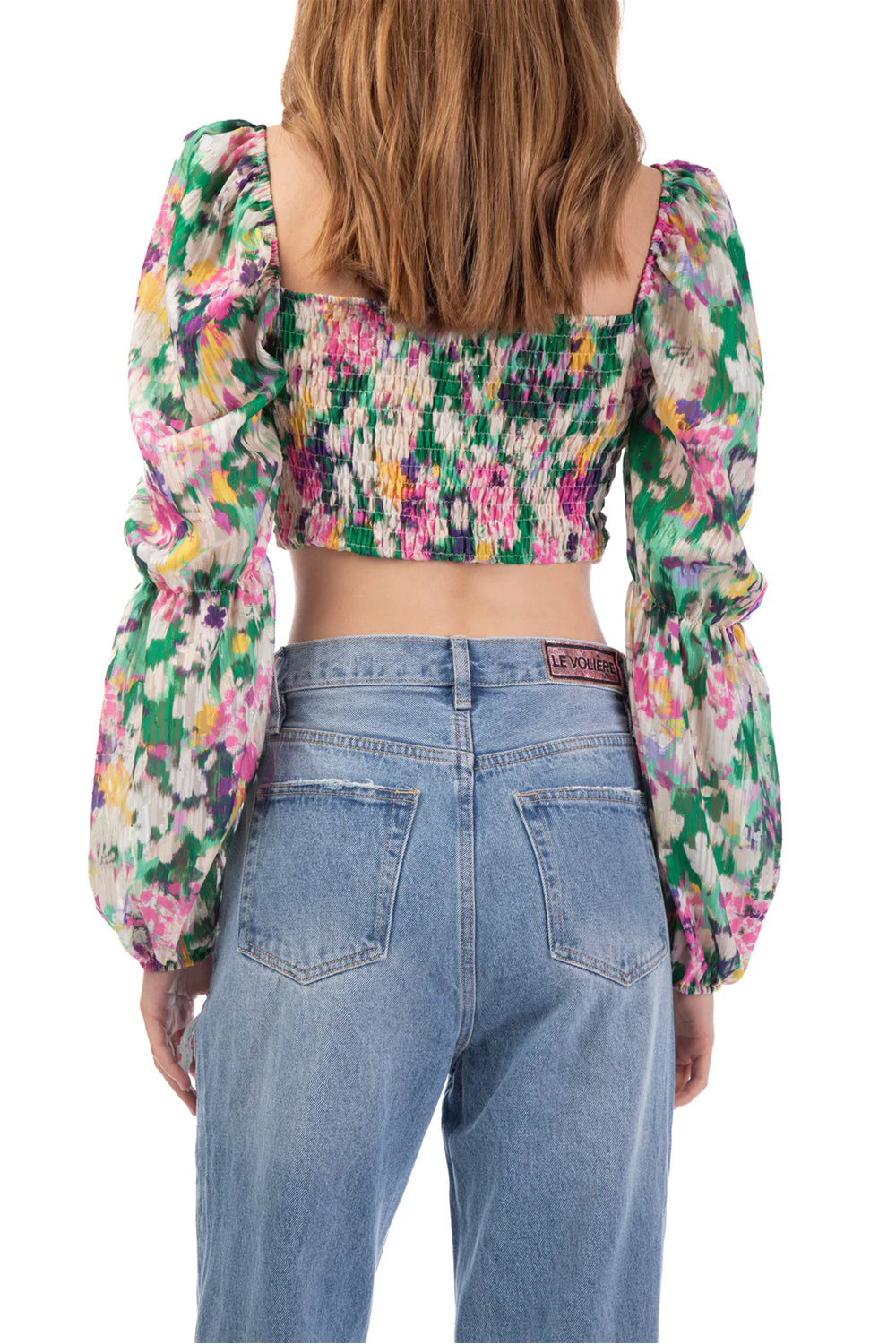 LE VOLIERE Cropped top con maniche palloncino