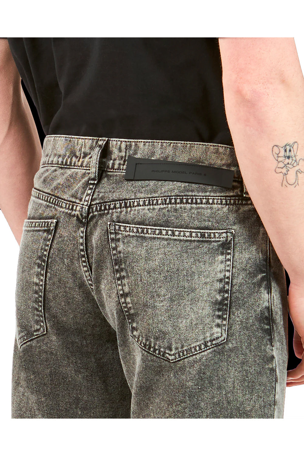 PHILIPPE MODEL Pantalone Denim Nero Effetto Lavato